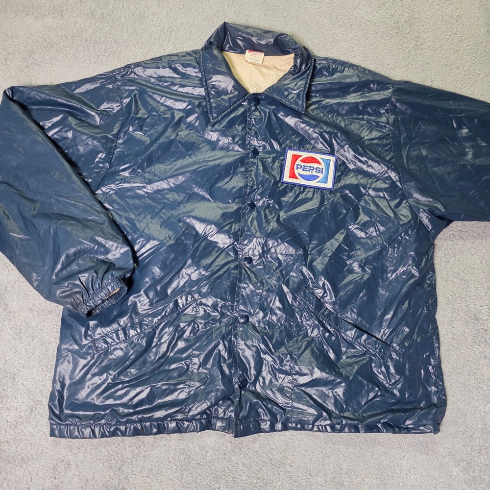 Unitog Mens Large Pepsi Coach Jacket Navy‎ Blue Vintage Nylon Workwear USA